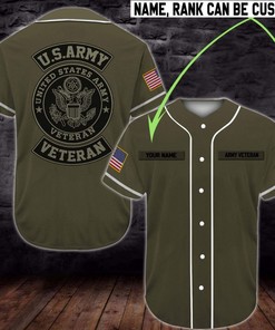 Gift For Father Personalized Name And Rank Us Army Veteran Olive Baseball Jersey