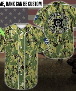 Gift For Father Personalized Name And Rank Us Coast Guard Green Camo Baseball Jersey