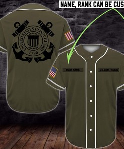 Gift For Father Personalized Name And Rank Us Coast Guard Olive Baseball Jersey