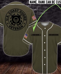 Gift For Father Personalized Name And Rank Us Coast Guard Veteran Olive Baseball Jersey