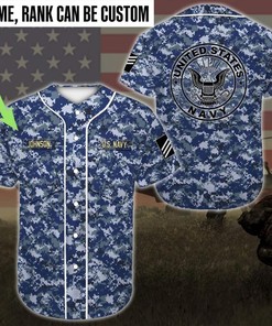 Gift For Father Personalized Name And Rank Us Navy Camo Baseball Jersey