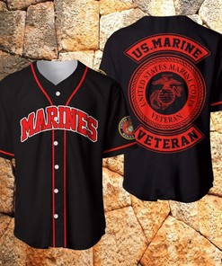 Gift For Father Us Marine Corps Veteran Red Black Personalized 3d Baseball Jersey