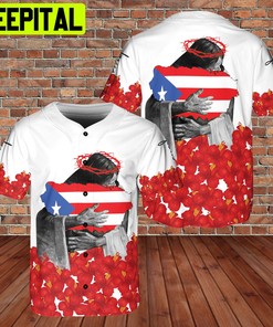 God Hubs Loves Puerto Rico Flag Hawaii Floral BaseBall Jersey Style 1