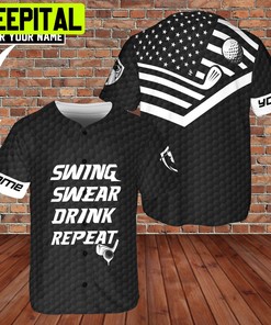Golf Swing Swear Drink Repeat Custom Name BaseBall Jersey Men Golfer