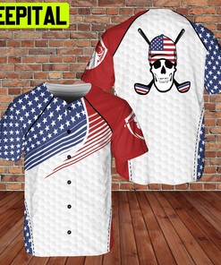 Golfer Skull Playing Golf United States US Flag 3D BaseBall Jersey WhiteRed Color