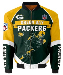 Green Bay Packers Bomber Jacket Graphic Player Running