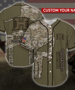Hawaii Rainbow Warriors NCAA Personalized Custom Name Baseball Jersey Shirt Camo