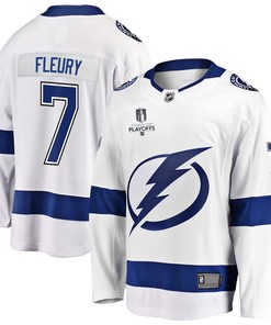 Haydn Fleury 7 Tampa Bay Lightning Stanley Cup 2023 Playoffs Patch Away Breakaway Men Jersey - White