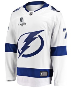Haydn Fleury 7 Tampa Bay Lightning Stanley Cup 2023 Playoffs Patch Away Breakaway Men Jersey - White