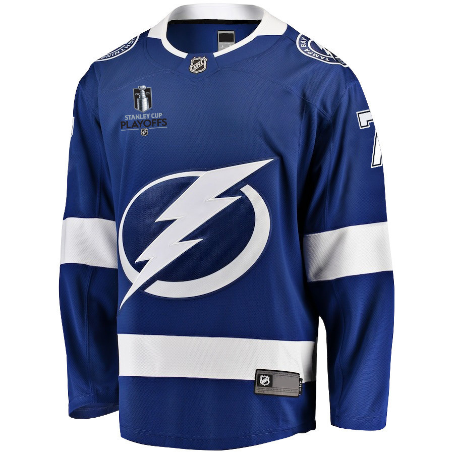 Haydn Fleury 7 Tampa Bay Lightning Stanley Cup 2023 Playoffs Patch Home Breakaway Men Jersey - Blue