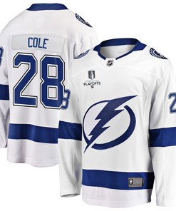 Ian Cole 28 Tampa Bay Lightning Stanley Cup 2023 Playoffs Patch Away Breakaway Men Jersey - White