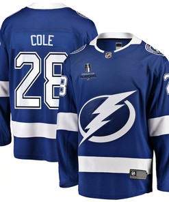 Ian Cole 28 Tampa Bay Lightning Stanley Cup 2023 Playoffs Patch Home Breakaway Men Jersey - Blue