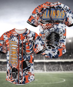 Illinois Fighting Illini NCAA Baseball Jersey Shirt Skeleton