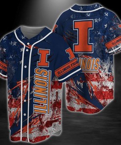 Illinois Fighting Illini NCAA Baseball Jersey Shirt US Flag