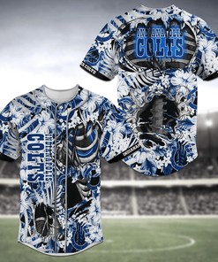 Indianapolis Colts NFL Baseball Jersey Shirt Flower Skeleton Design