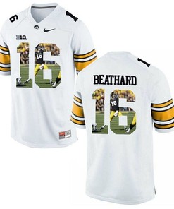Iowa Hawkeyes C.J. Beathard White Printing Player Portrait Football Jersey