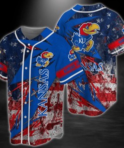 Kansas Jayhawks NCAA Baseball Jersey Shirt US Flag