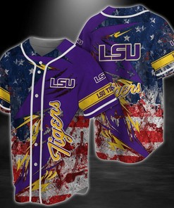 LSU TIGERS NCAA Baseball Jersey Shirt US Flag