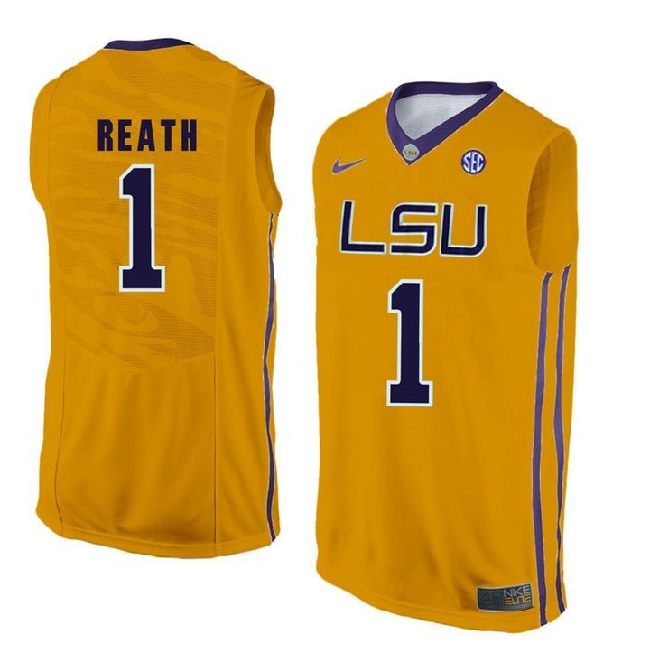 LSU Tigers Gold Duop Reath NCAA Basketball Jersey