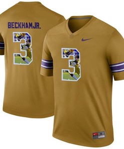 LSU Tigers Odell Beckham Jr Gold Printing Player Portrait Football Jersey