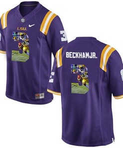 LSU Tigers Odell Beckham Jr Purple Printing Player Portrait Football Jersey