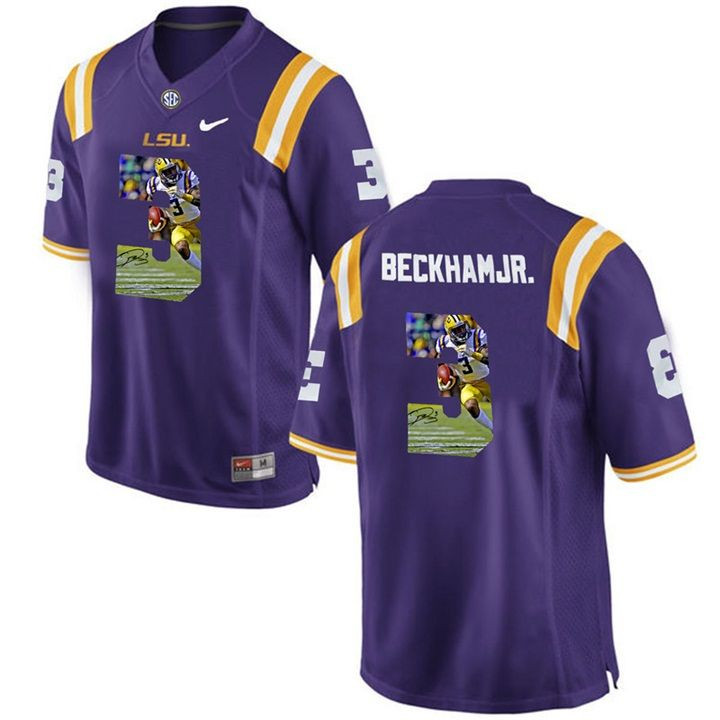 LSU Tigers Odell Beckham Jr Purple Printing Player Portrait Football Jersey