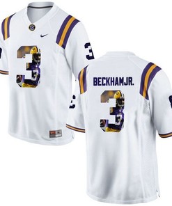 LSU Tigers Odell Beckham Jr White Printing Player Portrait Football Jersey