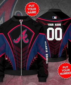 MLB Atlanta Braves Custom Name Number Black Bomber Jacket