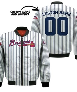 MLB Atlanta Braves Custom Name Number Uniform Stripes Bomber Jacket