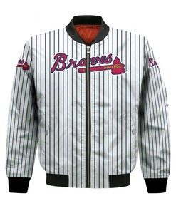 MLB Atlanta Braves Custom Name Number Uniform Stripes Bomber Jacket