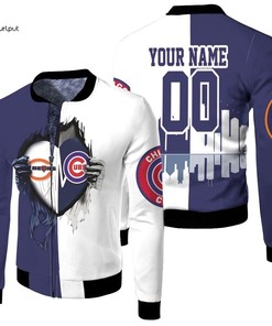 MLB Chicago Cubs Custom Name Number Heartbeat Love Ripped Bomber Jacket
