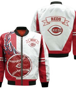MLB Cincinnati Reds Big Logo Red White Bomber Jacket