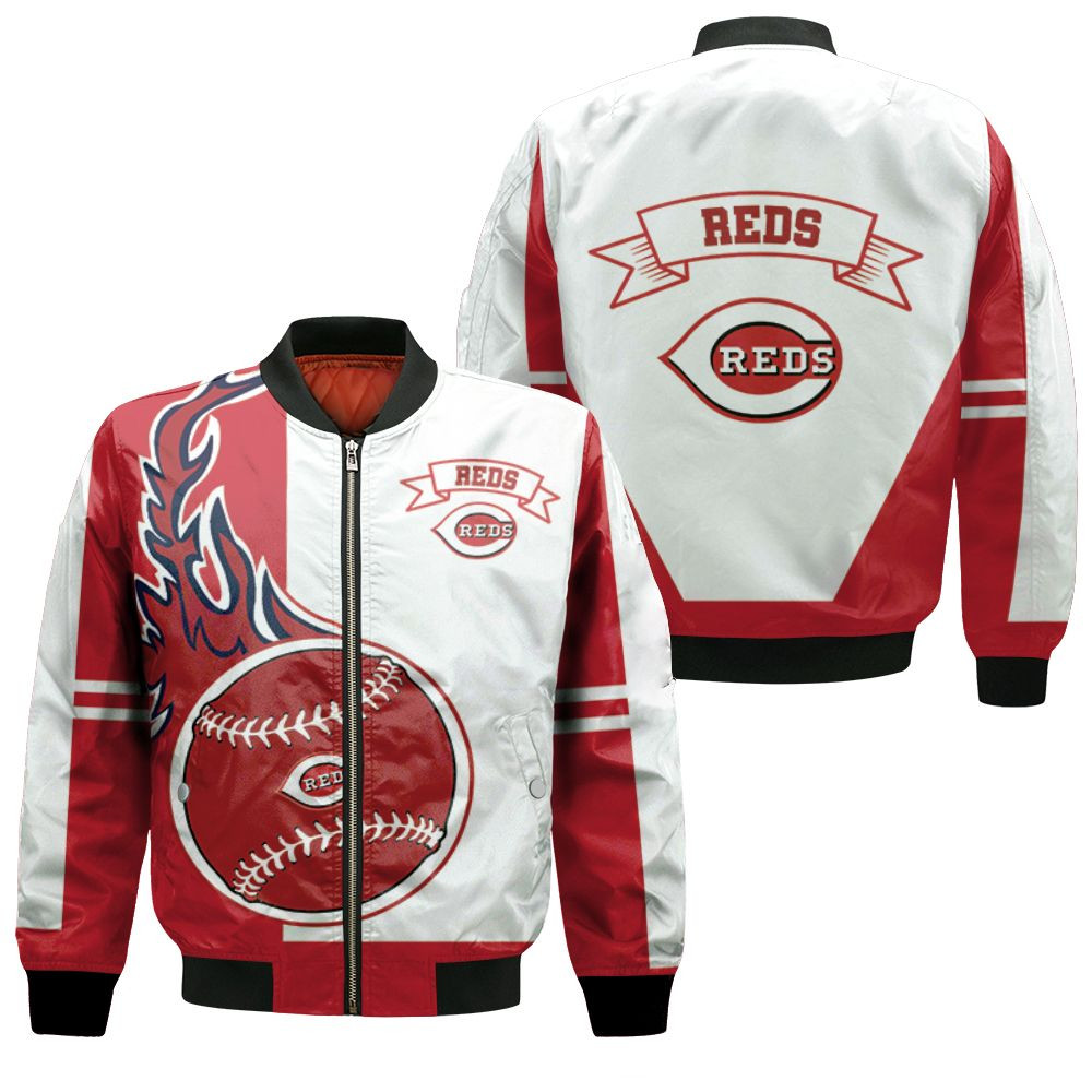 MLB Cincinnati Reds Big Logo Red White Bomber Jacket