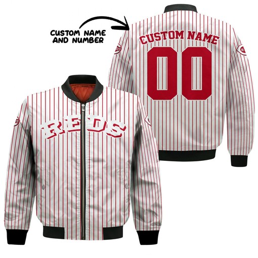 MLB Cincinnati Reds Custom Name Number Uniform Stripes Bomber Jacket