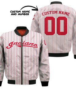 MLB Cleveland Indians Custom Name Number Uniform Stripes Bomber Jacket