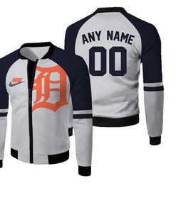 MLB Detroit Tigers Custom Name Number Black White Bomber Jacket