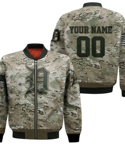 MLB Detroit Tigers Custom Name Number Camo Bomber Jacket