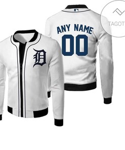 MLB Detroit Tigers Custom Name Number White Bomber Jacket