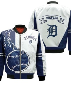 MLB Detroit Tigers White Navy Bomber Jacket