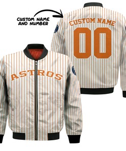 MLB Houston Astros Custom Name Number Uniform Stripes Bomber Jacket