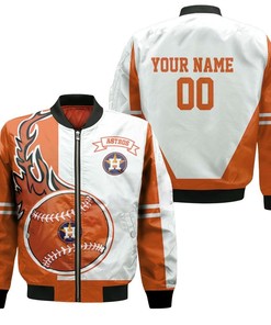 MLB Houston Astros Custom Name Number White Orange Bomber Jacket