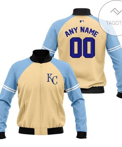 MLB Kansas City Royals Custom Name Number Beige Bomber Jacket