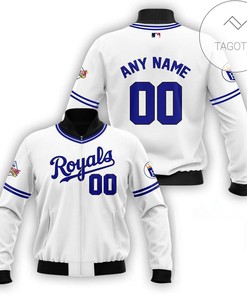 MLB Kansas City Royals Custom Name Number White Bomber Jacket