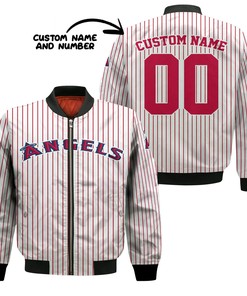 MLB Los Angeles Angels Custom Name Number Stripes Bomber Jacket