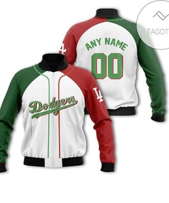 MLB Los Angeles Dodgers Custom Name Number White Green Bomber Jacket