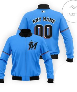 MLB Miami Marlins Custom Name Number Blue Bomber Jacket