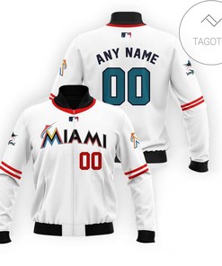MLB Miami Marlins Custom Name Number White Bomber Jacket