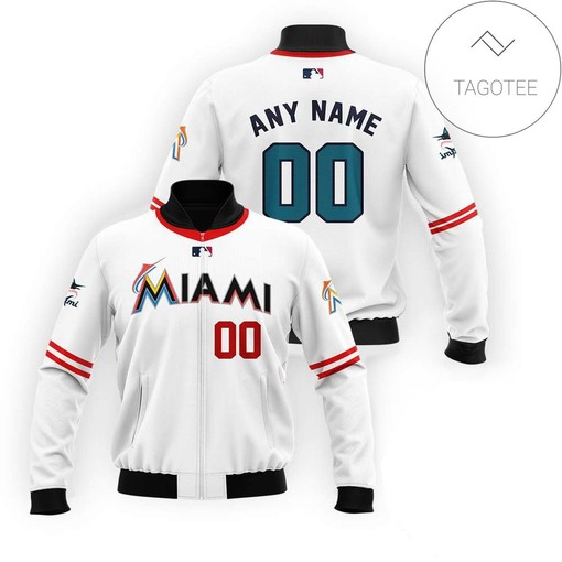 MLB Miami Marlins Custom Name Number White Bomber Jacket