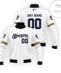 MLB Milwaukee Brewers Custom Name Number Bomber Jacket V4