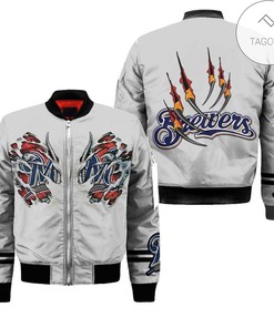 MLB Milwaukee Brewers Gray Claws Bomber Jacket